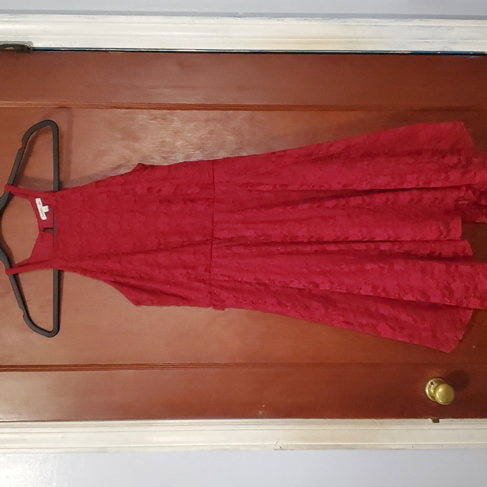 A red flower lace dress
